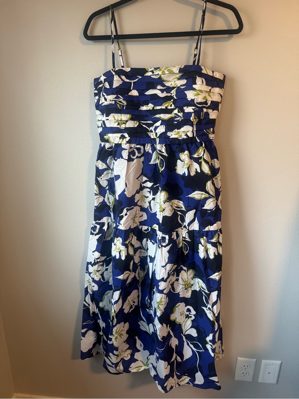 Navy Blue Floral Sundress with White & Lime Accents